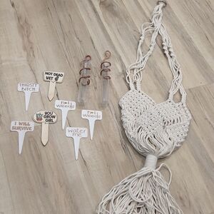 Macramé Plant Hanger with Fun Plant Stakes